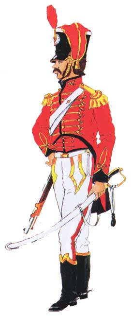 униформа солдата гусарского эскадрона Riva Agüero, 1823 год