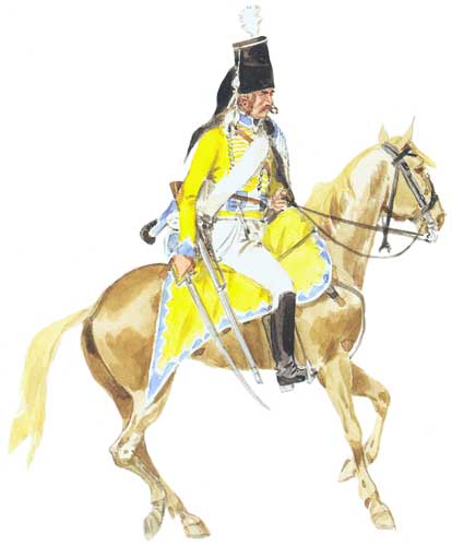 Униформа рядового прусского гусарского полка фон Коехлера (von Koehler) №7, 1796 год. Uniforms Private Prussian Hussars von Koehler (von Koehler) №7, 1796.