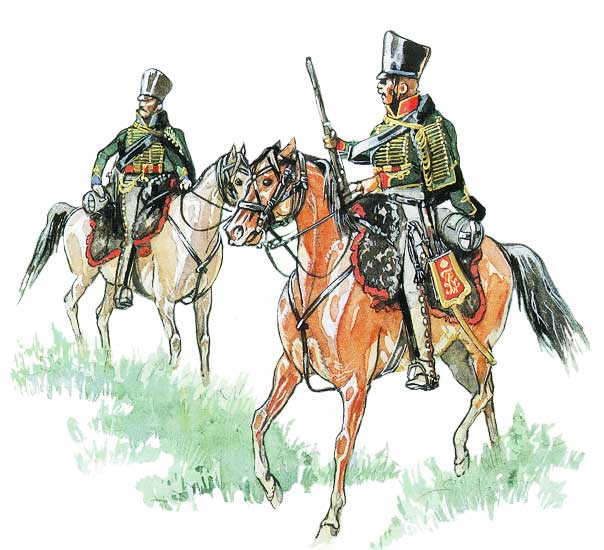 Униформа прусского гусарского полка № 10 (слева) и № 6 (справа) - Uniformen preußischen Husaren Nummer 10 (links) und Nummer 6 (rechts)