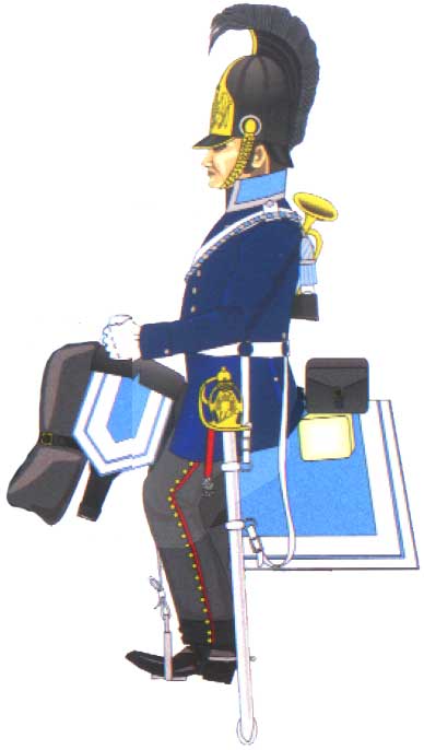 горнист Восточно-Прусского кирасирского полка в синей литовке, 1813 год
