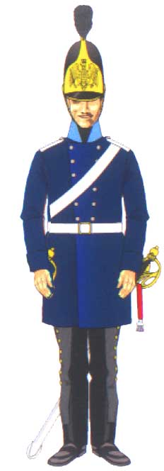 кирасир Восточно-Прусского кирасирского полка в синей литовке, 1813 год