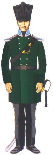 унтер-офицер свободных охотников (егерей-добровольцев) Восточно-Прусского кирасирского полка в зеленой литовке, 1813 год
