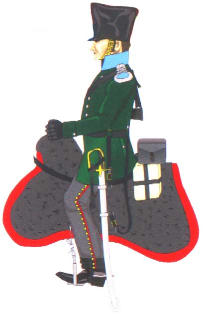 офицер свободных охотников (егерей-добровольцев) Восточно-Прусского кирасирского полка в зеленой литовке, 1813 год