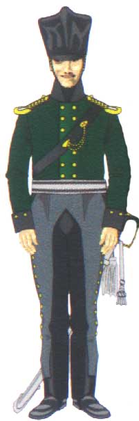 офицер свободных охотников (егерей-добровольцев) Силезского кирасирского полка в зеленом коллете, 1813 год