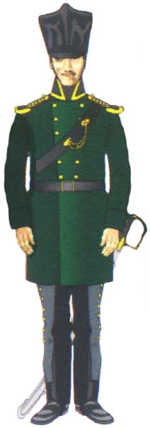 унтер-офицер свободных охотников (егерей-добровольцев) Силезского кирасирского полка в зеленой литовке, 1813 год