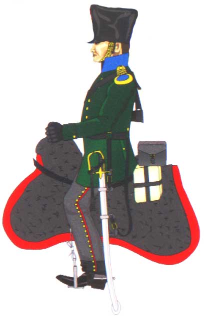 офицер свободных охотников (егерей-добровольцев) Бранденбургского кирасирского полка в зеленой литовке, 1813 год