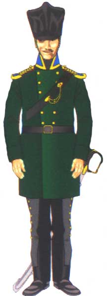 унтер-офицер егерей-добровольцев Бранденбургского кирасирского полка в зеленой литовке, 1813 год