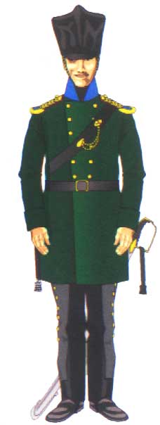 рядовой егерей-добровольцев Бранденбургского кирасирского полка в зеленой литовке, 1813 год
