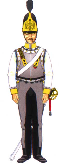 унтер-офицер Магдебургского кирасирского полка в белом коллете и кирасе, 1815 год