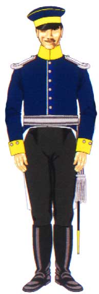 офицер Магдебургского кирасирского полка в синем лейброке и фуражке, 1815 год