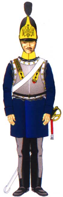рядовой Магдебургского кирасирского полка в синей литевке и кирасе, 1815 год