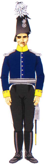 офицер Магдебургского кирасирского полка в синем лейброке и шляпе, 1815 год