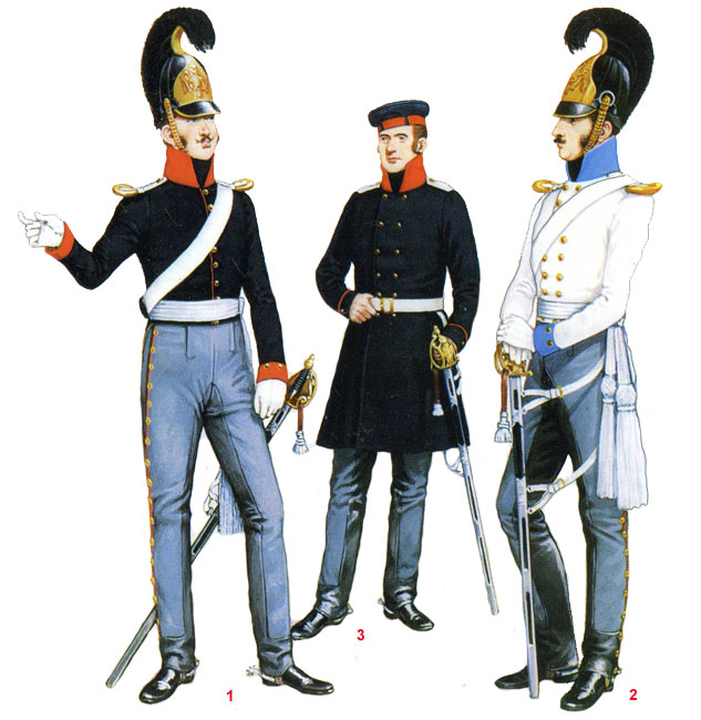 Униформа офицеров (1,2) и рядового (3) Бранденбургского кирасирского полка, 1813 год - Uniform Offiziere (1.2) und die Reihe (3) Brandenburg Kürassier-Regiment 1813