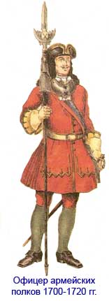 Униформа офицера армейских пехотных полков 1700-1720 гг.