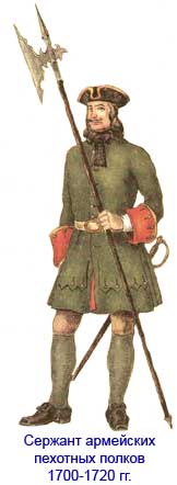 Униформа сержанта армейских пехотных полков 1700-х годов