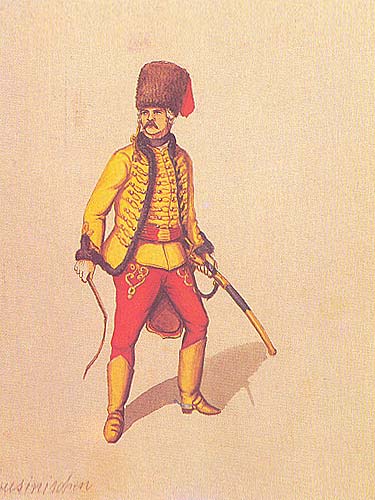 6. Неизвестный художник XVIII века
 Рядовой Грузинского гусарского полка 1758 года